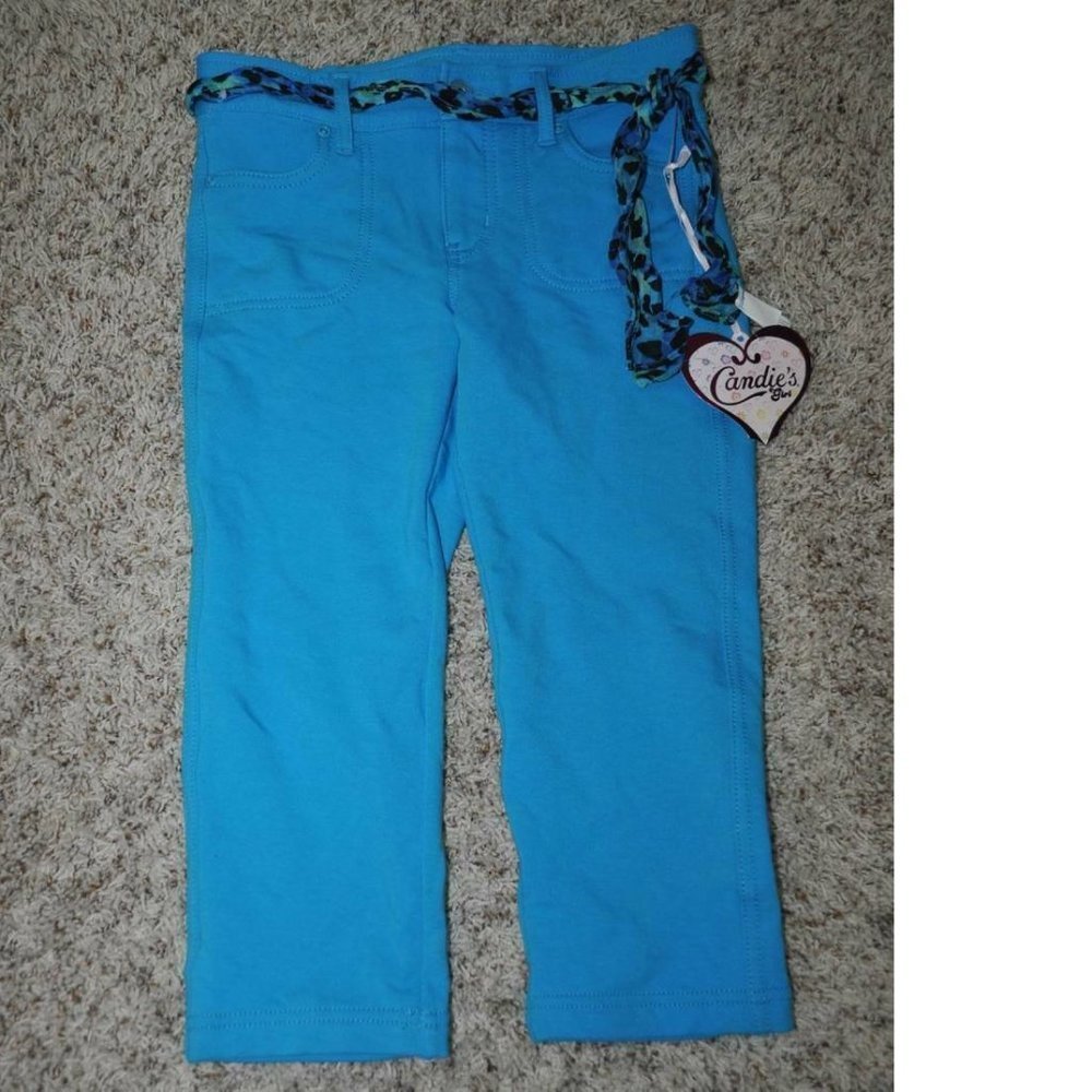 Candies Skimmer Pants 10 Girls Blue French Terry Belted Stretch Capris Belt